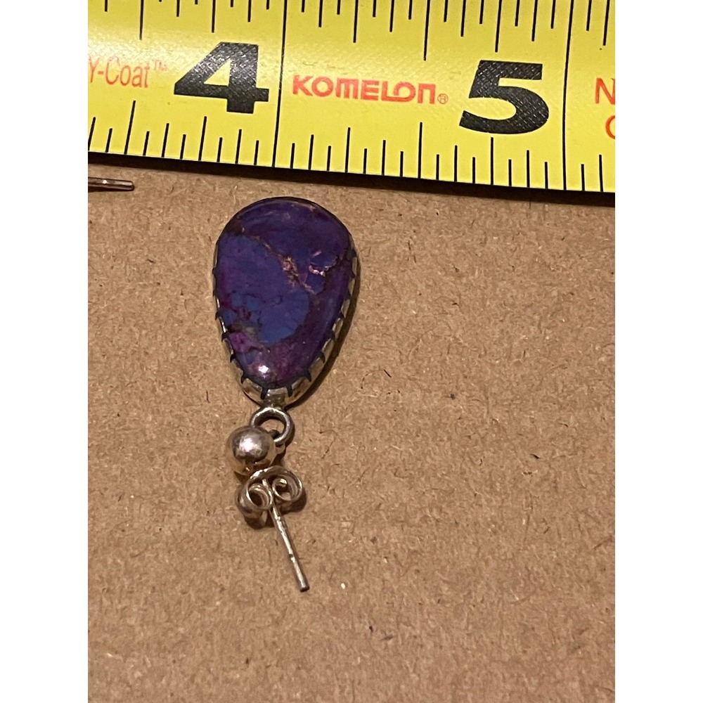 Beautiful Vibrant Purple-Copper Turquoise set in 925 Dangle Earrings - Picture 10 of 15